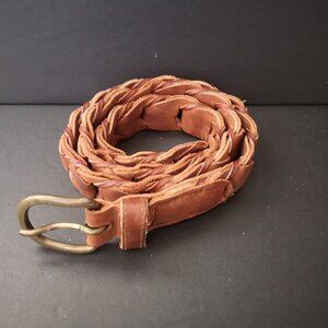 Unisex Brown Braided Leather Made in Canada Belt w/ an Antique Brass Tone Buckle
